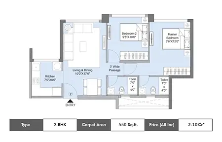 2 BHK-550 SqFt