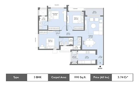 3 BHK-990 SqFt